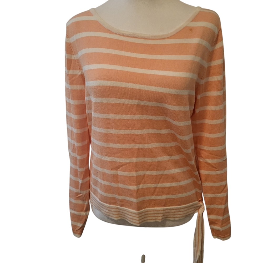 Jones New York Stripe Sweater Orange/White sz S